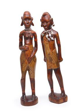 Handcrafted Wooden African Tribal Couple Figurines Beaded Statues Decor